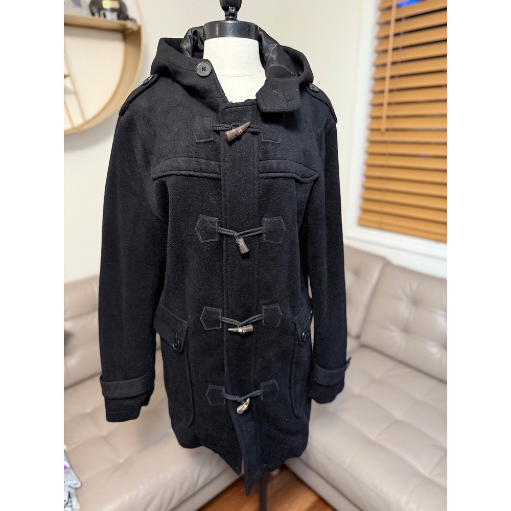 Moods of Norway Wool Blend Duffle Coat Black Toggle Hooded Jacket Small